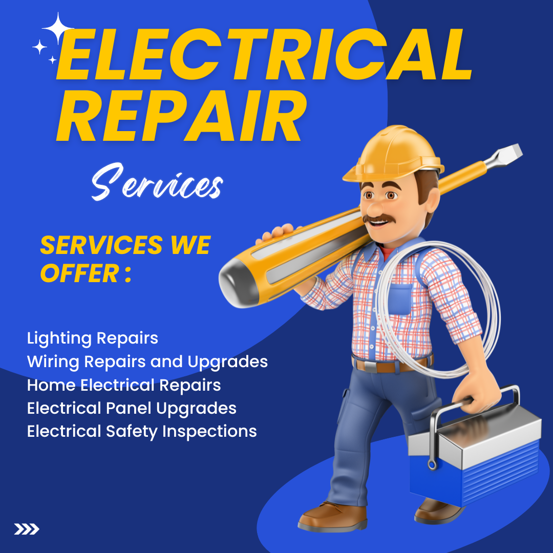 Blue and Yellow Illustrative Electrical Services Instagram Post
